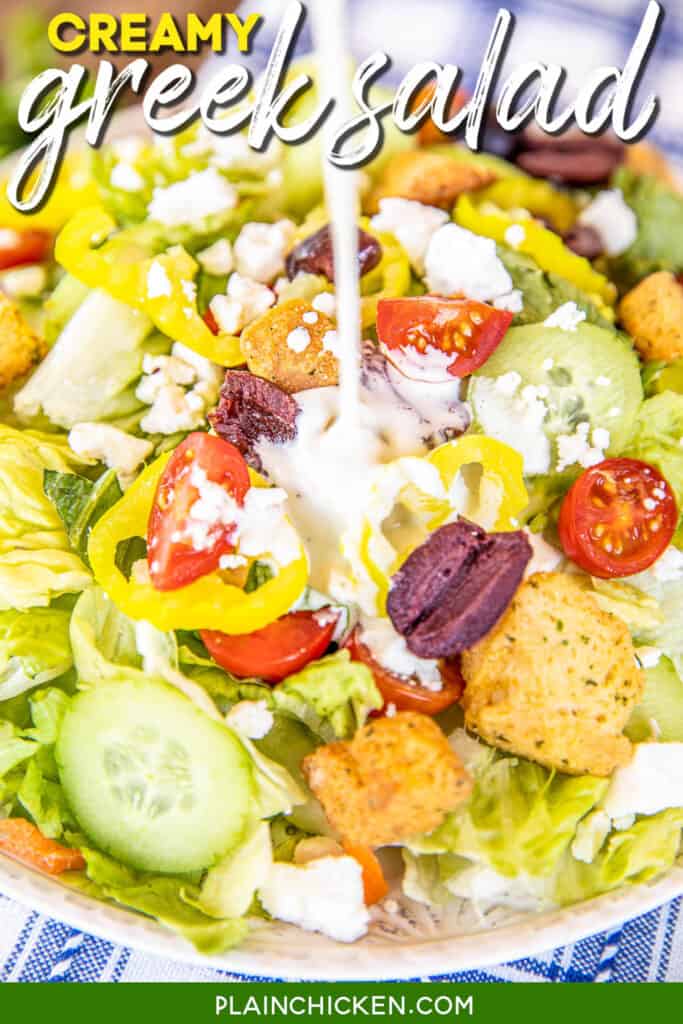 Greek salad plate with creamy dressing