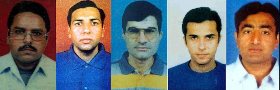 A photo montage released on January 6, 2000 by India's Home Ministry shows the five hijackers of Indian Airlines Flight IC 814. From left to right Ibrahim Athar Brother of freed Pakistani terrorist Masood Azhar Sunny Ahmed Kazi Shahid Akhtar Sayed Mistri Zahur Ibrahim and Rajesh Gopal Vermma Alias ​​​​Shakir Image AFP