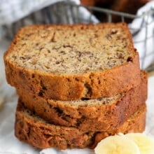 a stack of banana bread slices