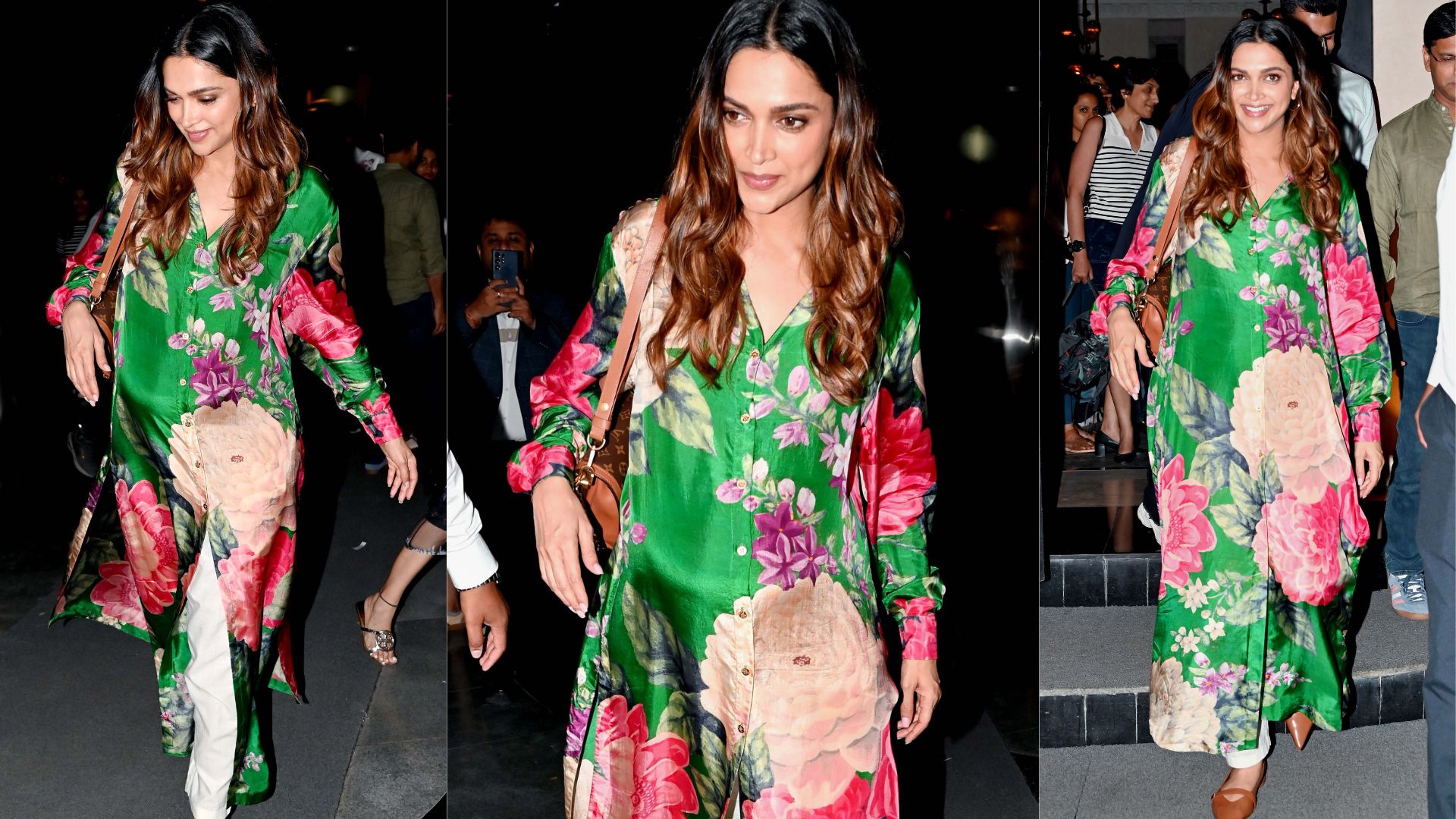 Deepika in a floral print kurta with white pants. (Yogen Shah)