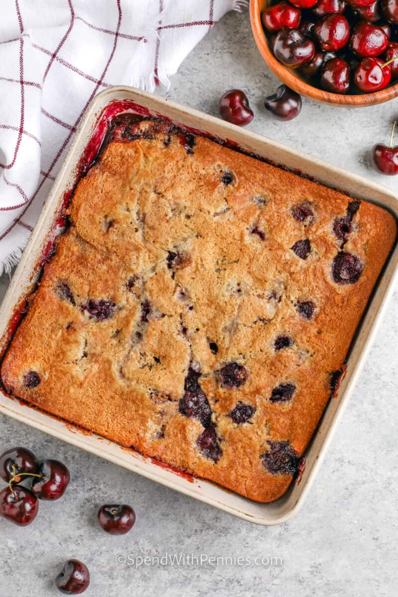 Baked cherry cobbler on a plate