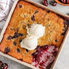 Cherry cobbler with ice cream