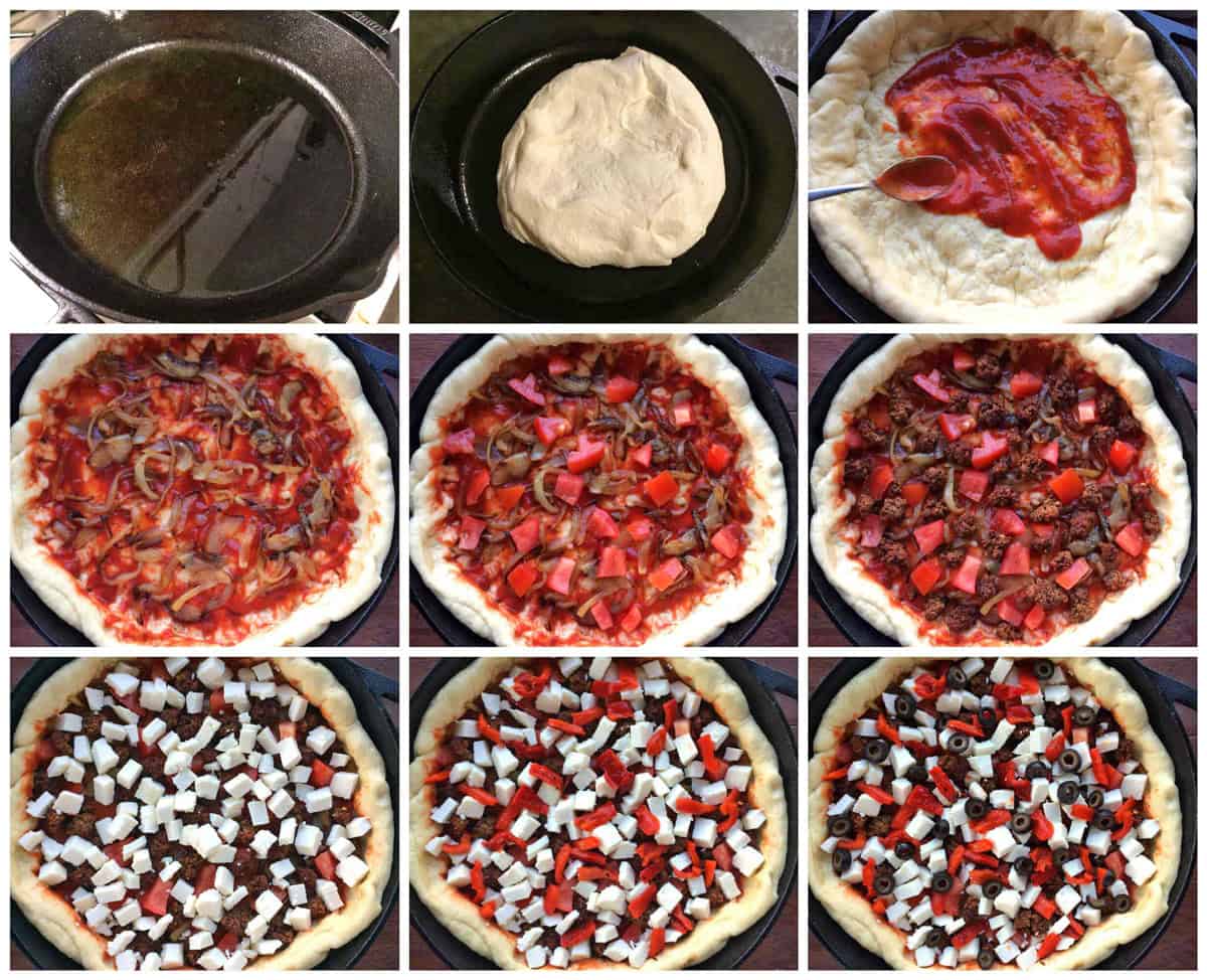 Chorizo ​​Pizza Recipe, Mexican Deep Skillet, Fresh Cheese, Roasted Red Peppers, Black Olives, Cilantro