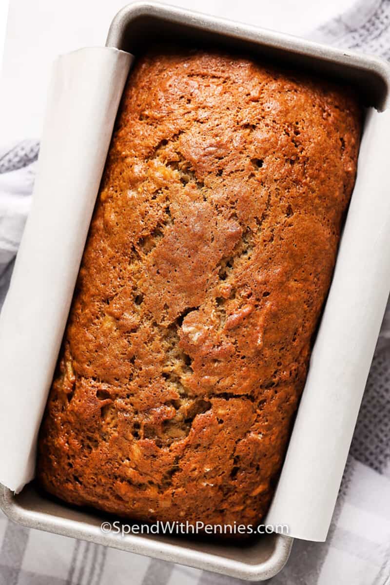 Classic banana bread in a loaf pan