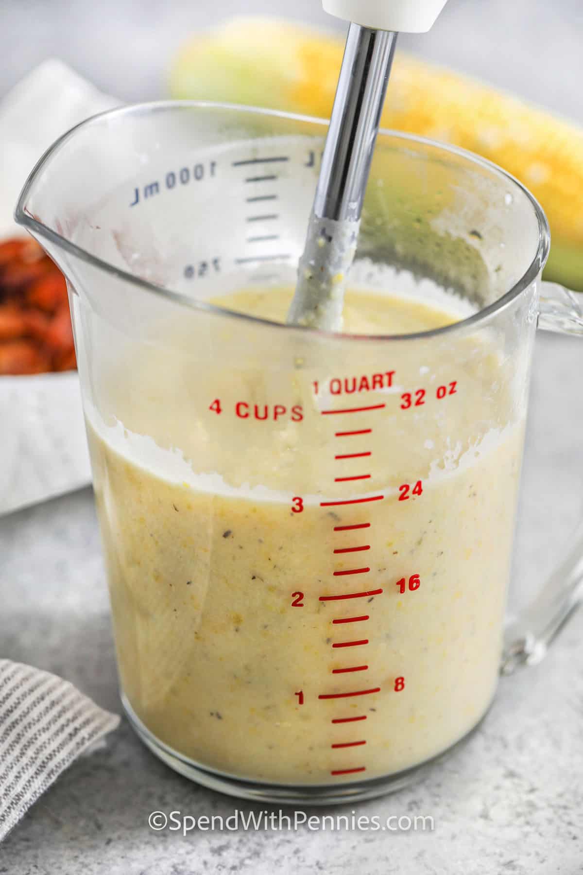 Mixing the ingredients to make an easy homemade corn soup