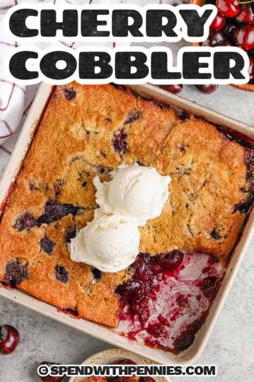 Cherry Cobbler Plate with Ice Cream with a Title