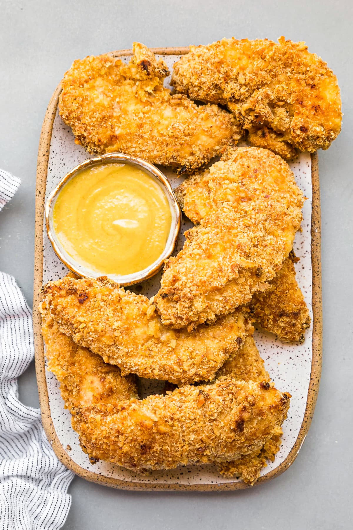 Pretzel Crusted Chicken Strips with Honey Mustard