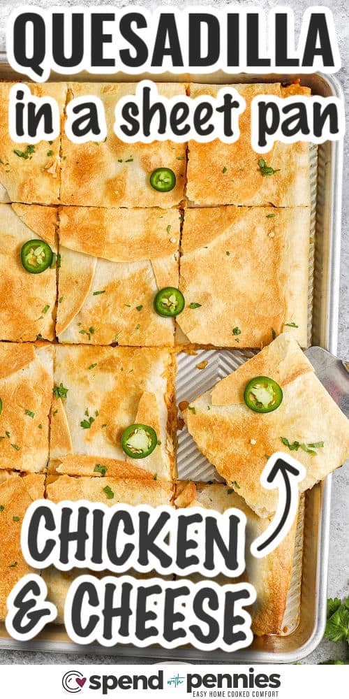 Quesadillas with cheese in a pan with inscription