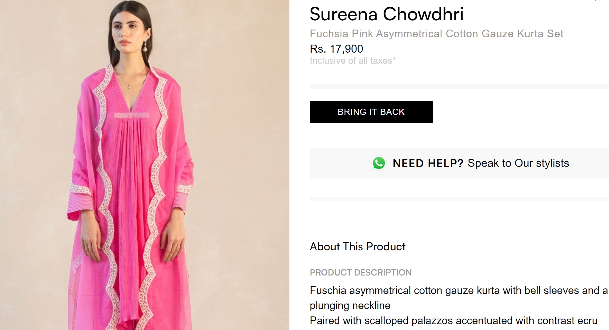 Janhvi Kapoor's chic pink suit is from Sureena Chowdhri and costs ₹ 17,900. (www.ogaan.com)