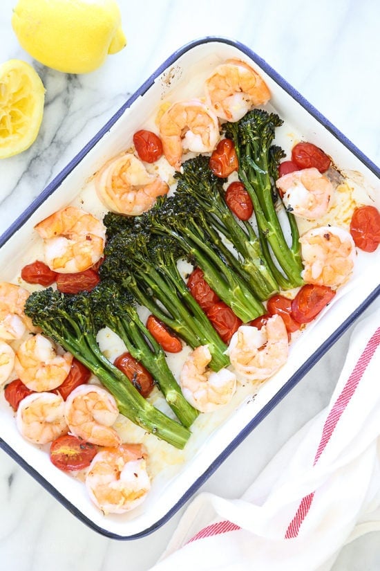 One of my favorite ways to prepare shrimp is roasted in the oven - they come out tender and flavorful every time! I added some of our favorite veggies to make it a one-pan meal, and we loved it! A low-carb, quick and EASY dish with tons of flavor, ready in under 30 minutes from start to finish.