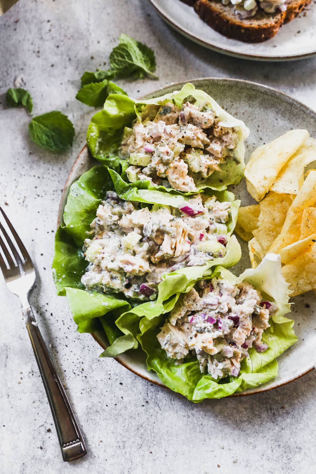 Creamy tuna salad served in lettuce cups