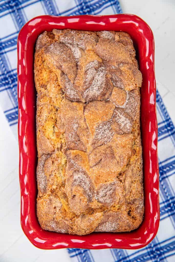 Cinnamon bread in a loaf pan