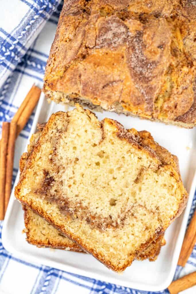 Slice of cinnamon bread on a tray