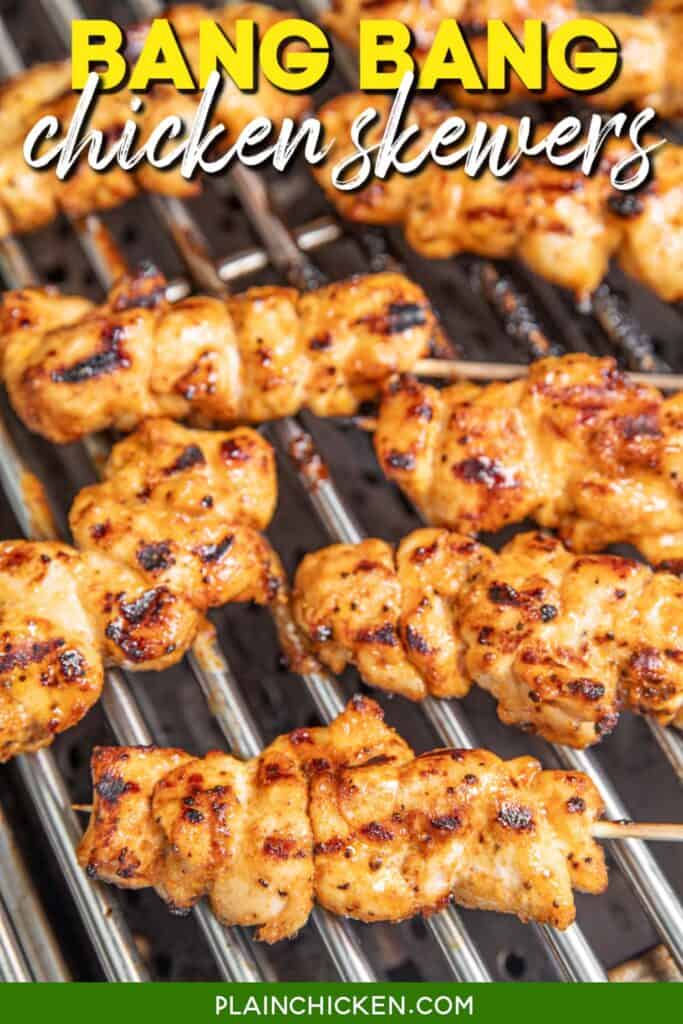 Grilled chicken skewers with text overlay