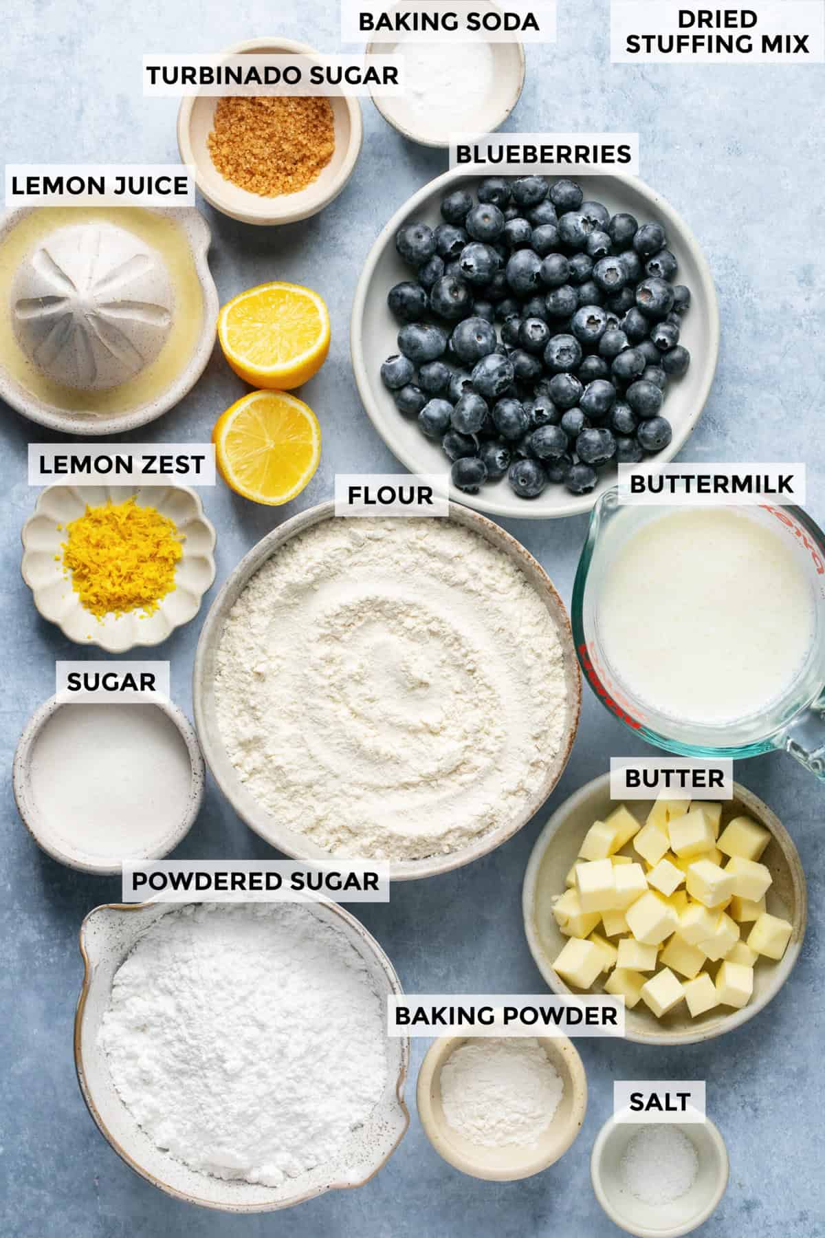 Ingredients for the blueberry scones recipe