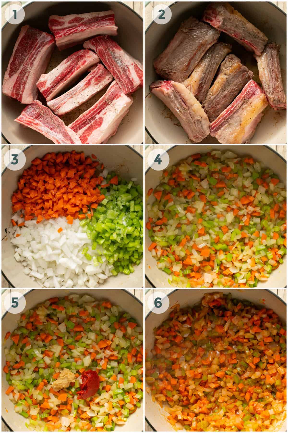 Steps 1 to 6 for the braised beef ribs recipe