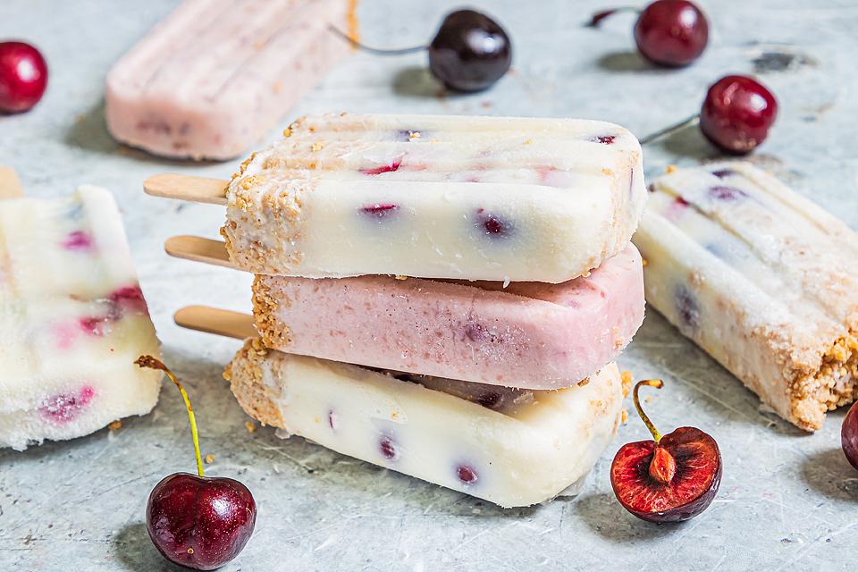 Cherry Cheesecake Popsicles.