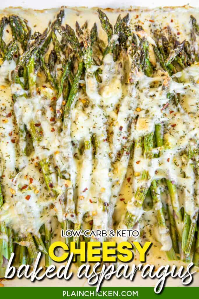 Asparagus with cheese in a baking dish