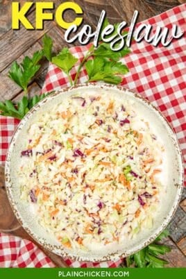 Bowl of coleslaw with text overlay