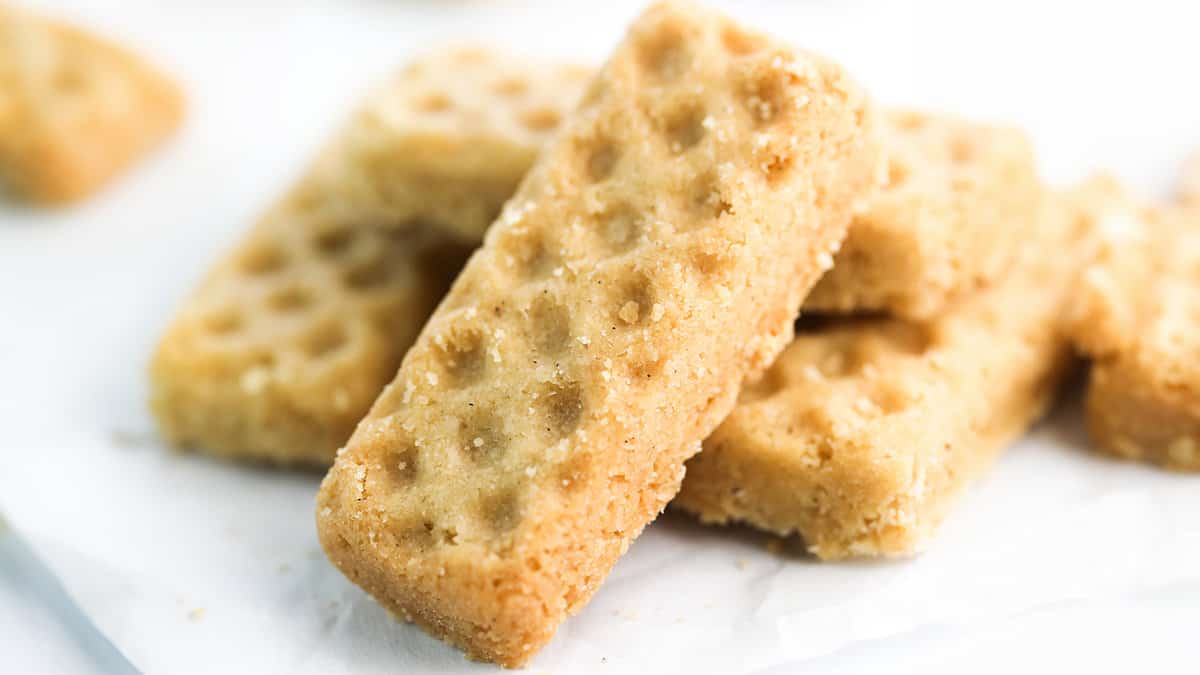 A stack of lemon butter cookies piled on top of each other