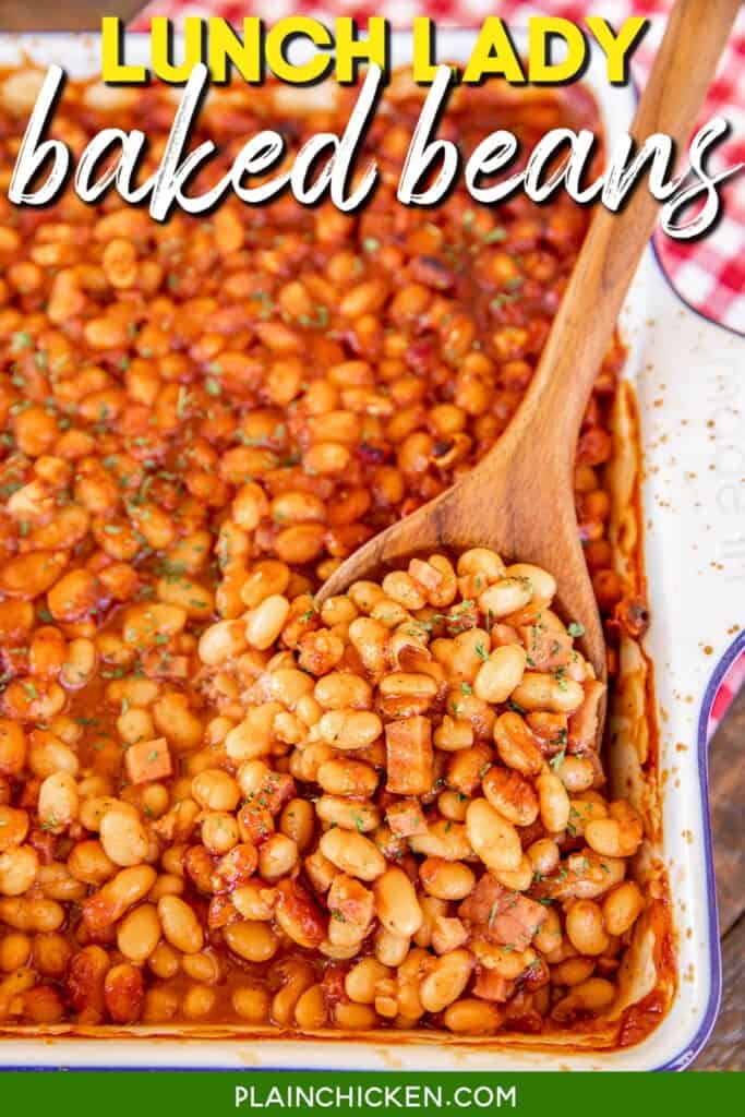 removing baked beans from a baking dish