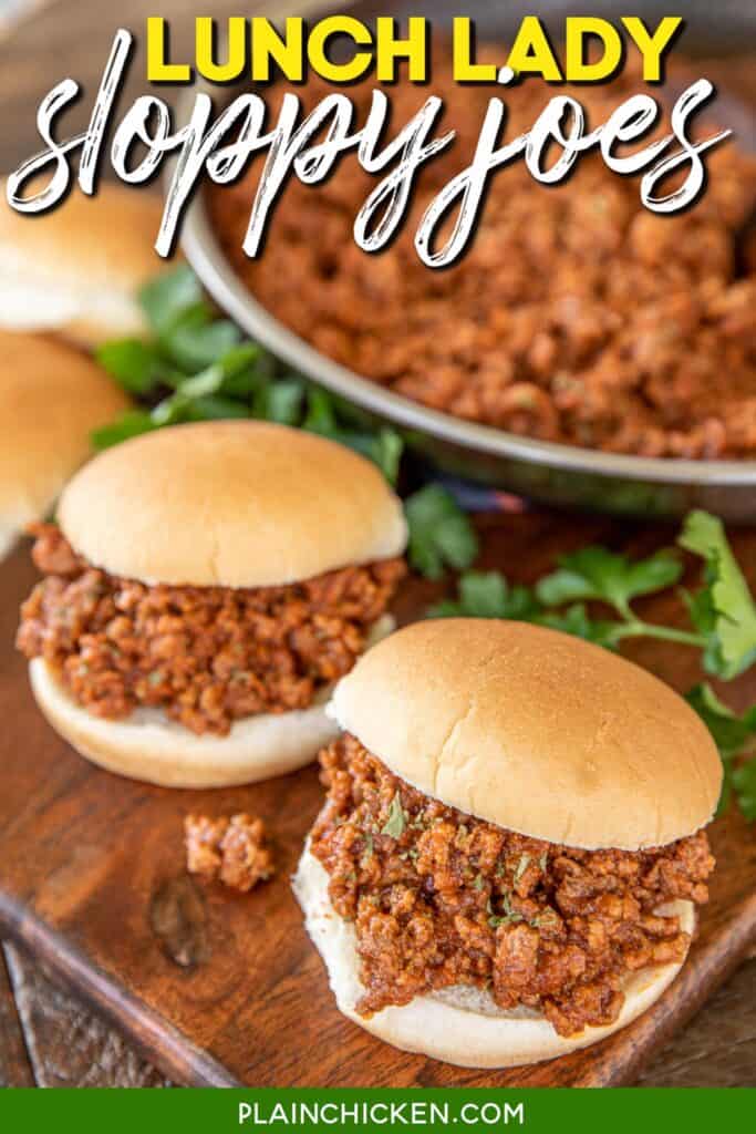 2 Sloppy Joe sandwiches on a cutting board