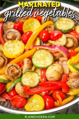 Roasted vegetables in a basket on the grill