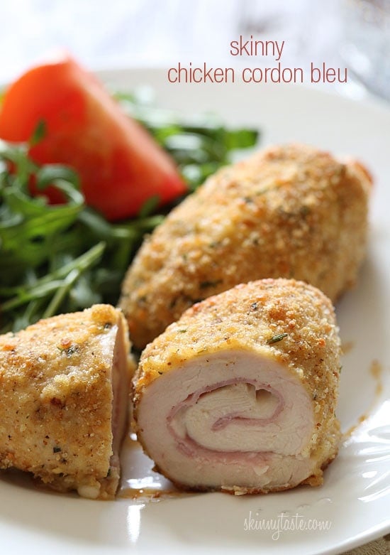 This healthy chicken cordon bleu recipe is a family favorite. It's stuffed with ham and cheese, breaded, and baked in the oven or air fryer.