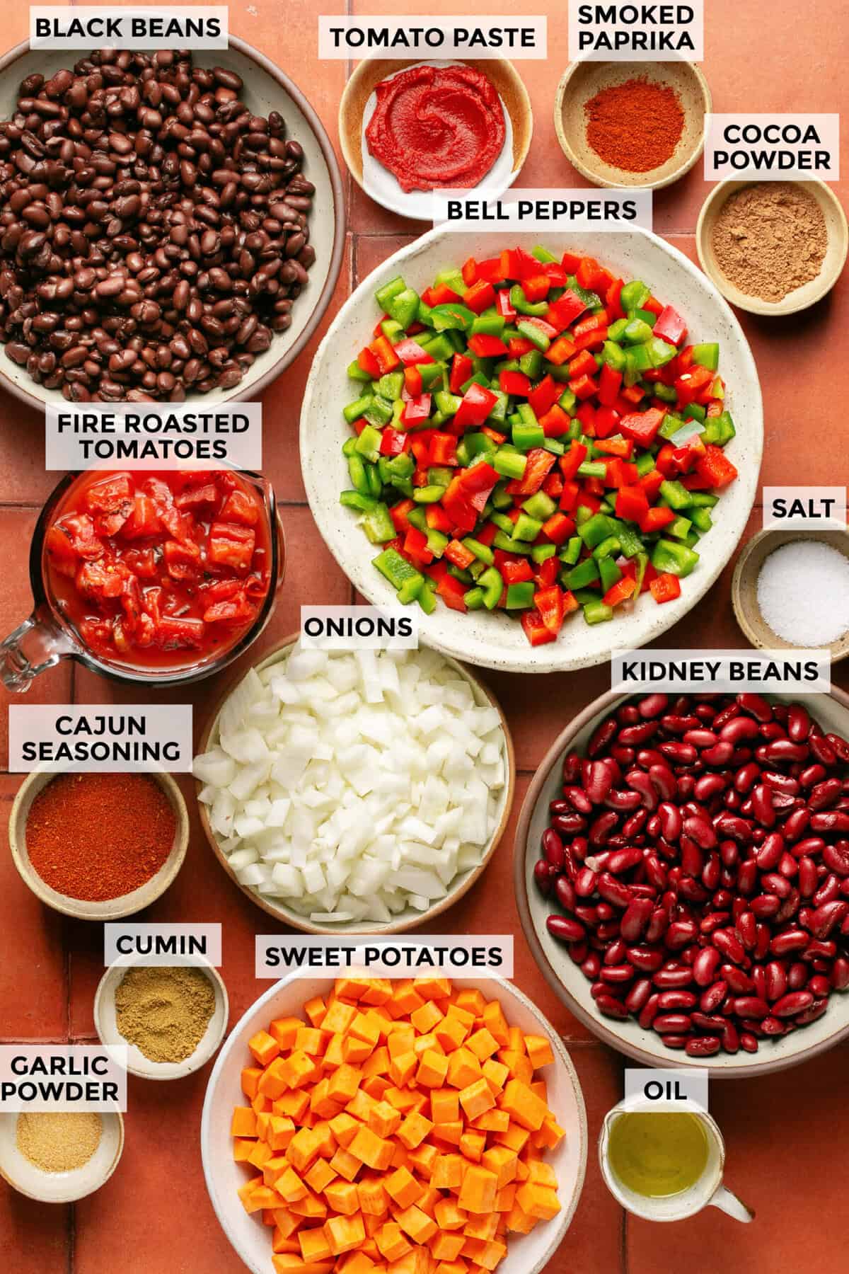 Ingredients for the vegetarian chili recipe