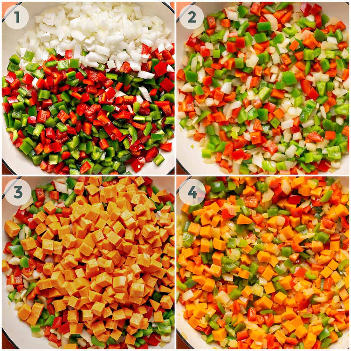 Steps 1 to 4 for the vegetarian chili recipe