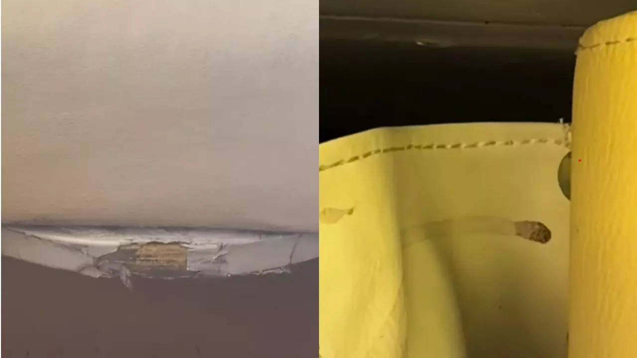 Screenshot of torn airplane upholstery from viral video