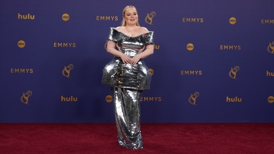 Nicola Coughlan poses in the press room during the 76th Primetime Emmy Awards. (Jae C. Hong/Invision/AP)