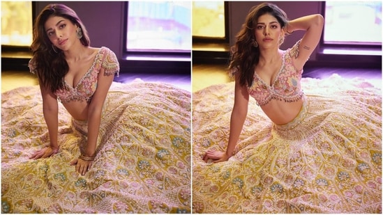 Alaya F dazzles in a pastel lehenga with a floral embroidered bralette and tasselled hem, paired with a matching flared skirt, exuding effortless glamour. (Instagram)