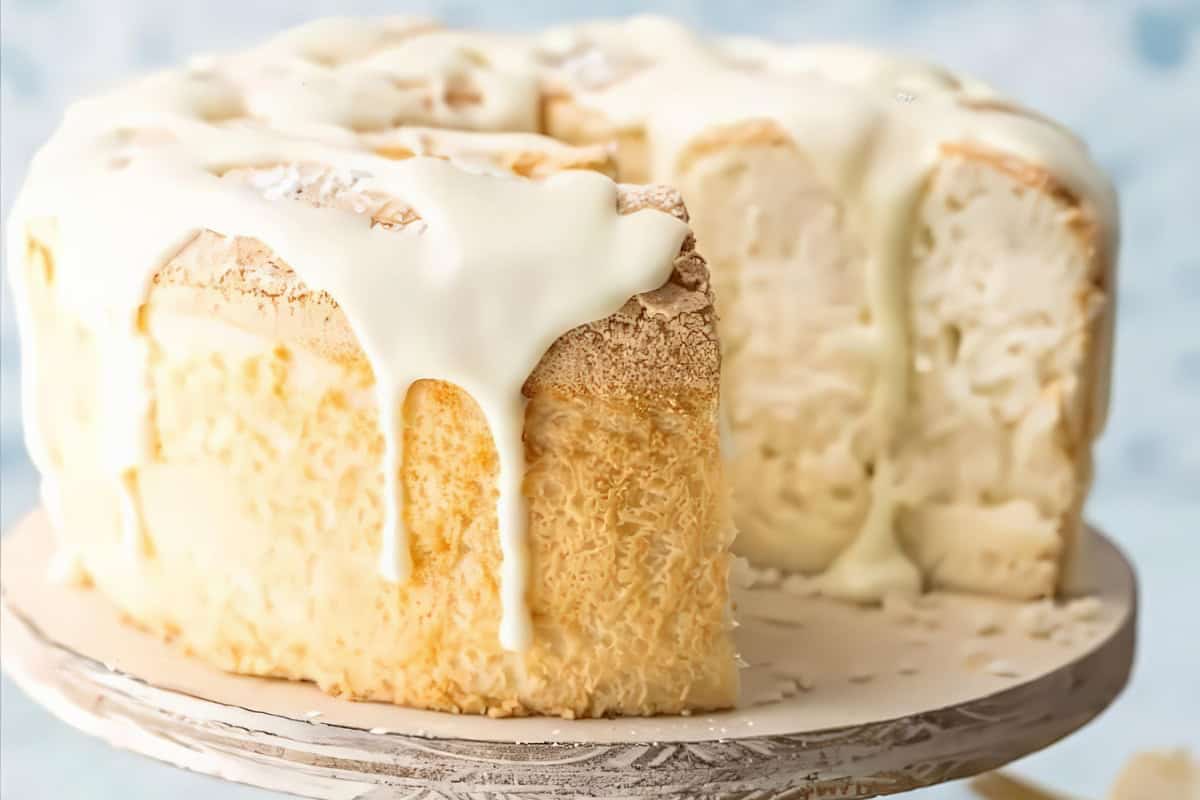 Delicious angel food cake on display