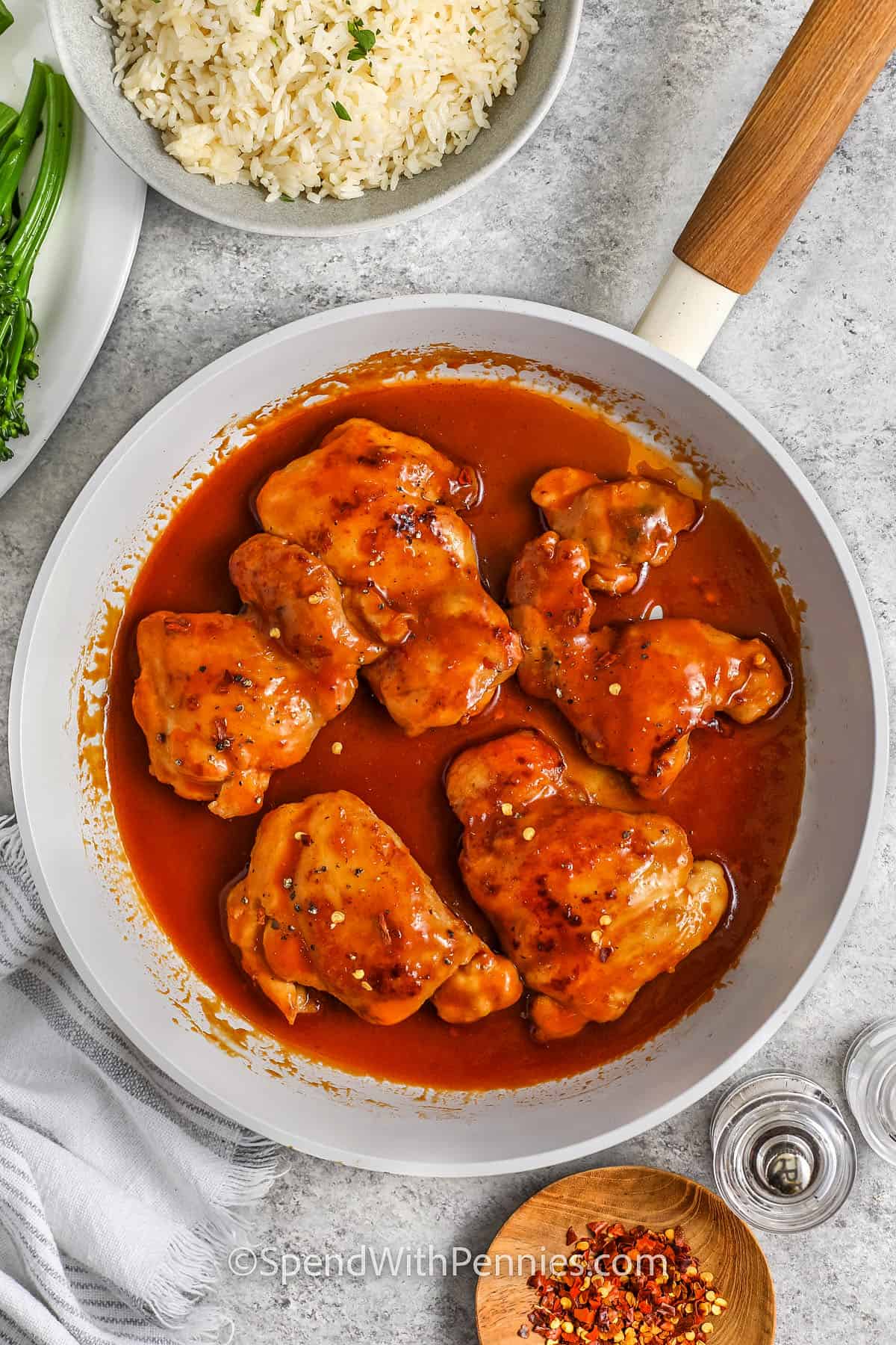 Apricot chicken in a pan