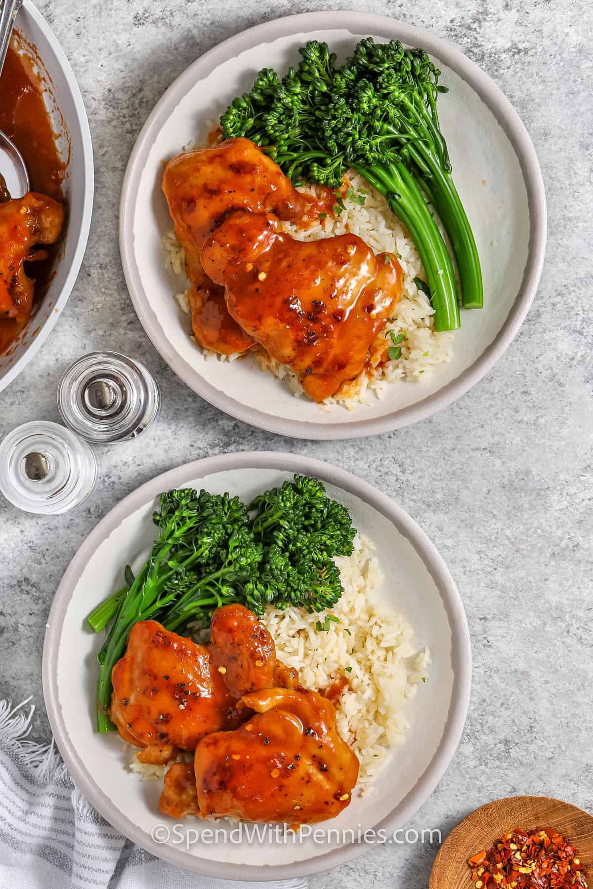 Apricot chicken with broccolini rice