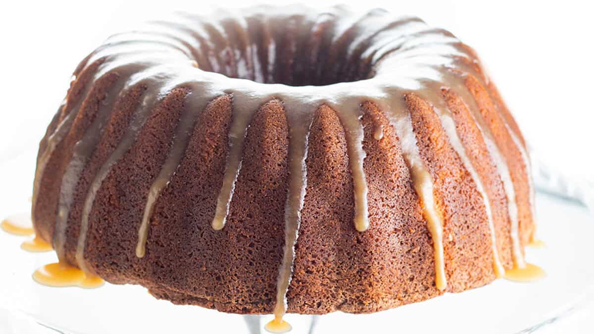 A brown sugar cake with caramel frosting.