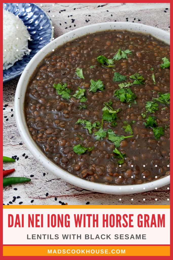 Lentils cooked with black sesame seeds. Dai Nei Iong is a rustic staple dish of the Khasi tribe of the Indian state of Meghalaya.