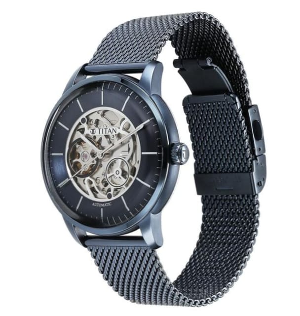 Titan mechanical watch with blue dial