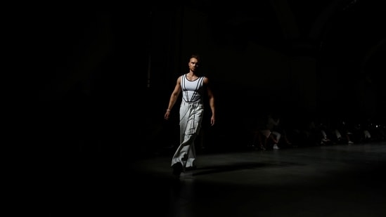 A model presents a creation by Ukrainian fashion house Andreas Moskin during the first Ukrainian Fashion Week. (REUTERS)