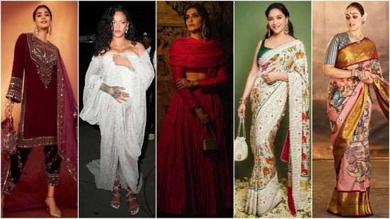 The festive season is here and Bollywood celebrities are sporting glamorous ethnic outfits that epitomise sartorial elegance. From ethereal sarees and gorgeous lehengas to elegant traditional outfits, today’s list of best-dressed stars has something for everyone. Featuring fashion icons like Madhuri Dixit, Sonam Kapoor, Rihanna, Pooja Hegde, Genelia Deshmukh and more, get ready for a dose of style inspiration with their stunning looks. (Instagram)