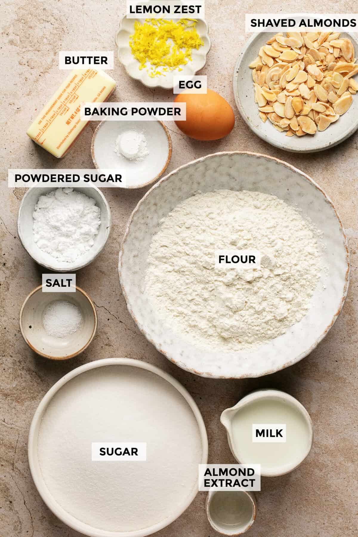 Ingredients for almond cake