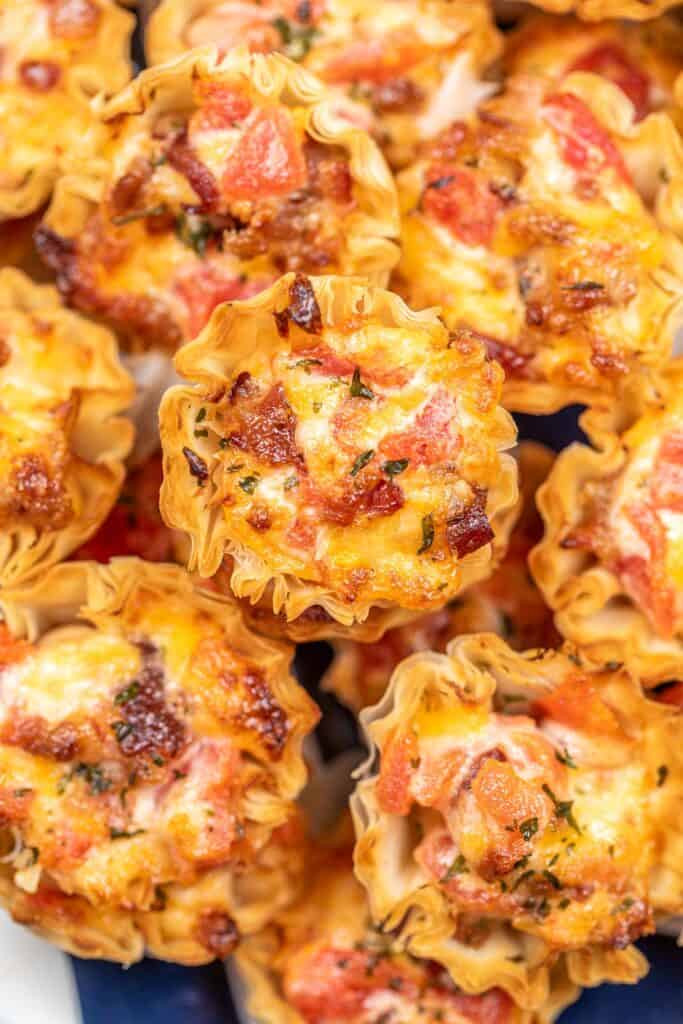 Bacon and cheese platter with Rotel filo pastry cups