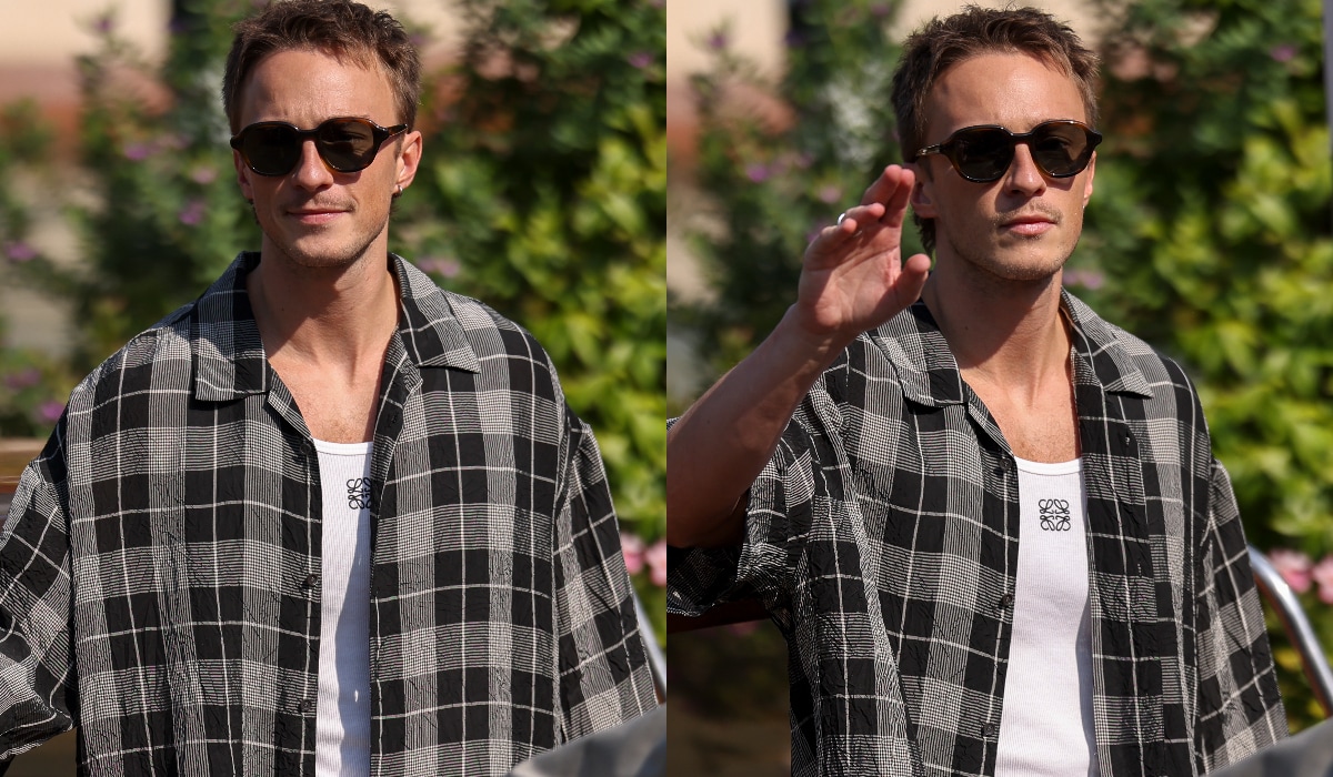 For his other appearance, he was seen sporting a Cuban collar checkered shirt paired with a vest and a pair of stylish sunglasses to complete the look.