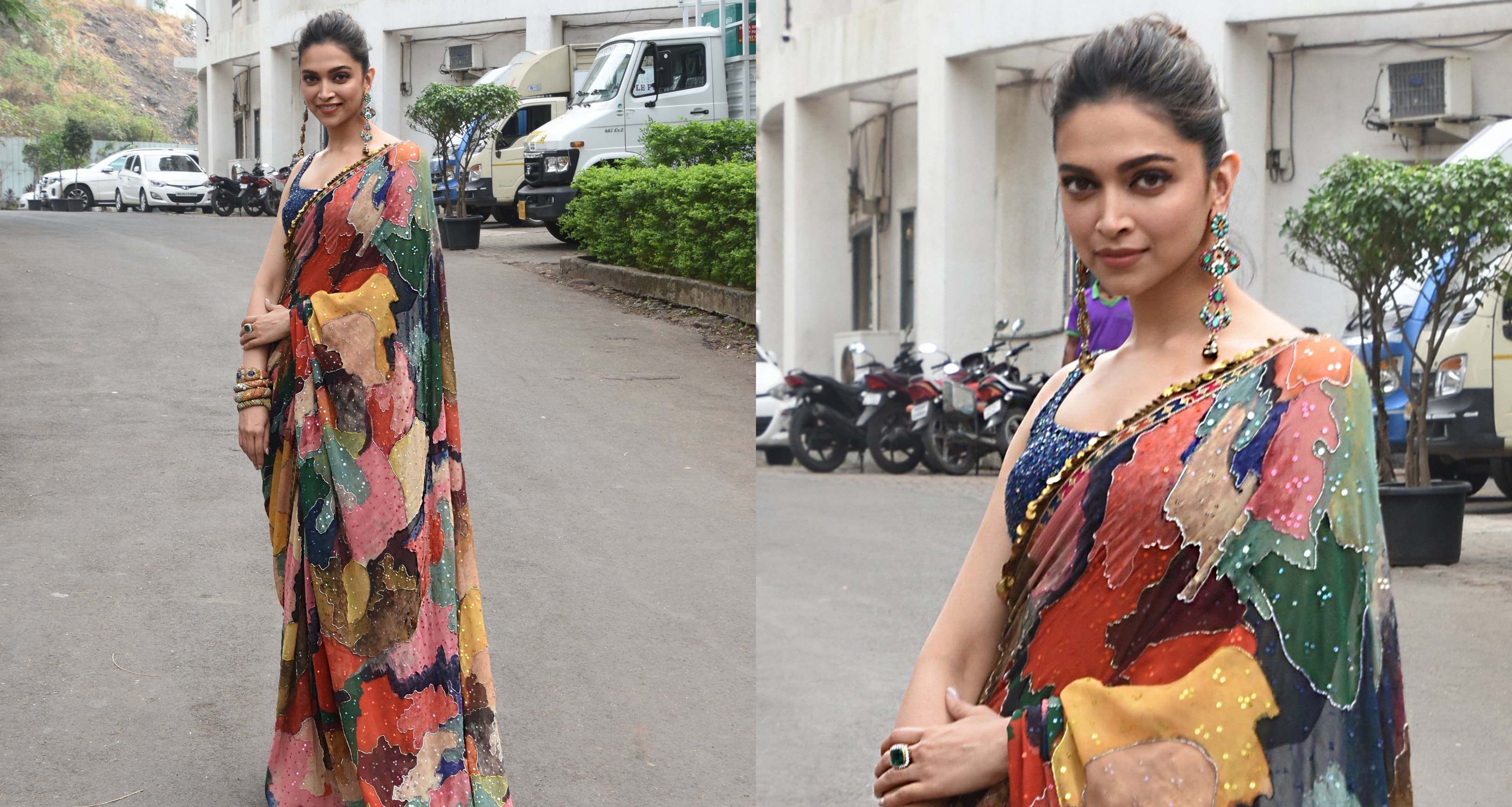 Deepika Padukone in a hand painted saree by Sabyasachi