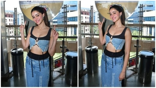 Ananya Panday gives us yet another glamorous look, this time in a denim bralette top with sleek cutouts. Paired with matching pants, she effortlessly shows us a new way to rock denim ensembles. (HT Photo/VarinderChawla)