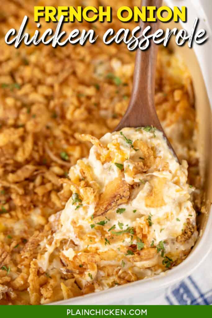 Chicken casserole with a spoon from a baking dish