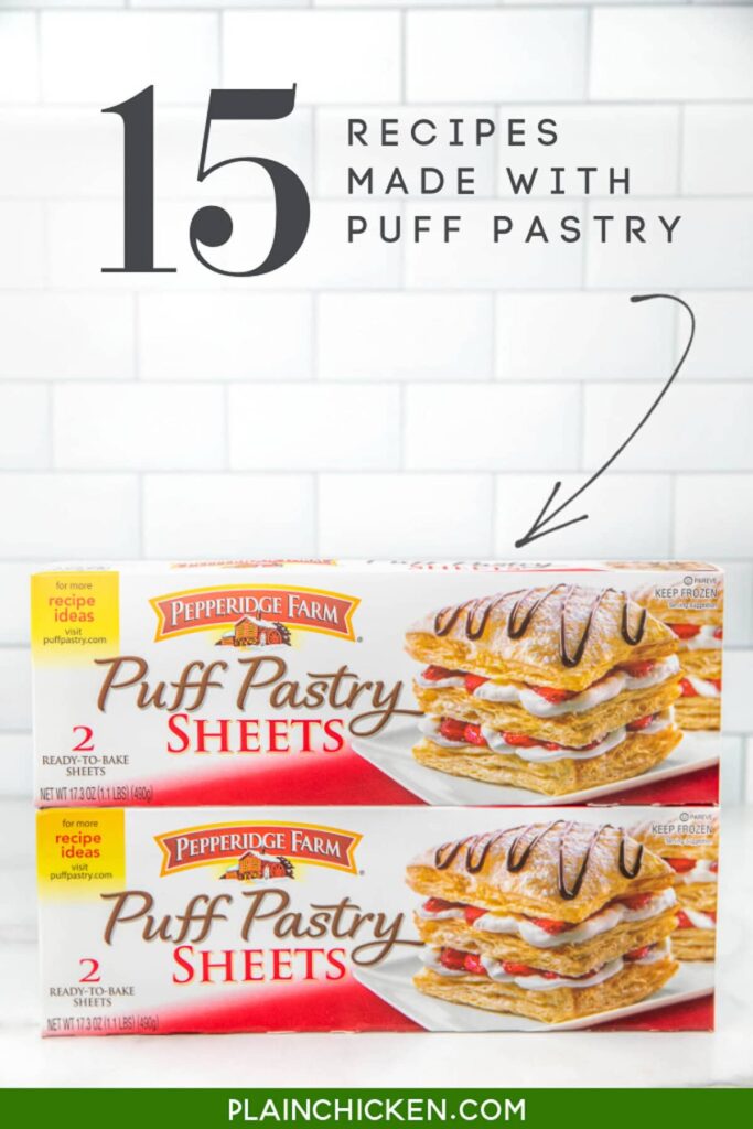 2 puff pastry boxes on the counter with text overlay