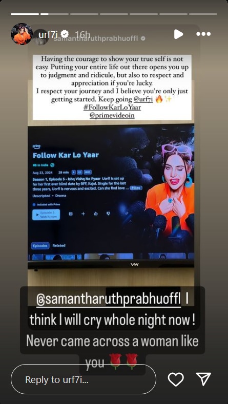 Uorfi shared Samantha's note again on her Instagram Stories.