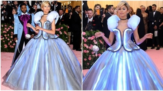 At the 2019 Met Gala, Zendaya transformed into Cinderella in a stunning light-up gown by Tommy Hilfiger. Her stylist, Law Roach, played the role of her fairy godmother and used a wand to illuminate the dress. Unsurprisingly, her handbag was designed to resemble Cinderella’s iconic carriage. (Pinterest)